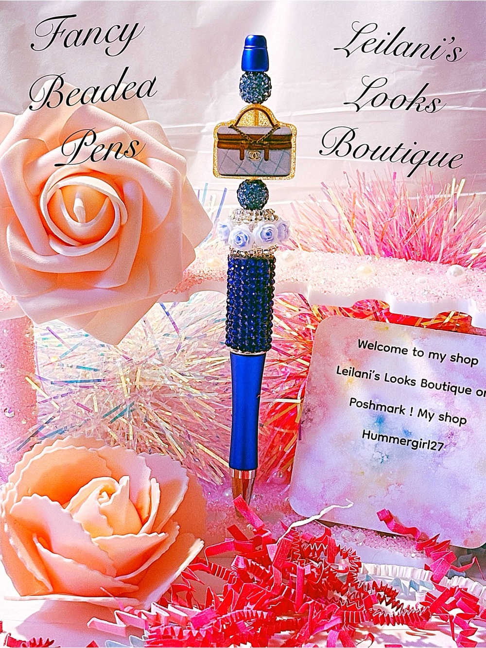 Fancy beaded Pen/gifts/turquoise purse/turquoise flowers/